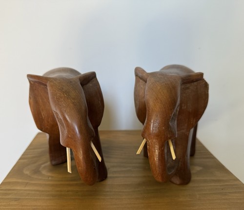 Pair wooden carved elephant - pair,