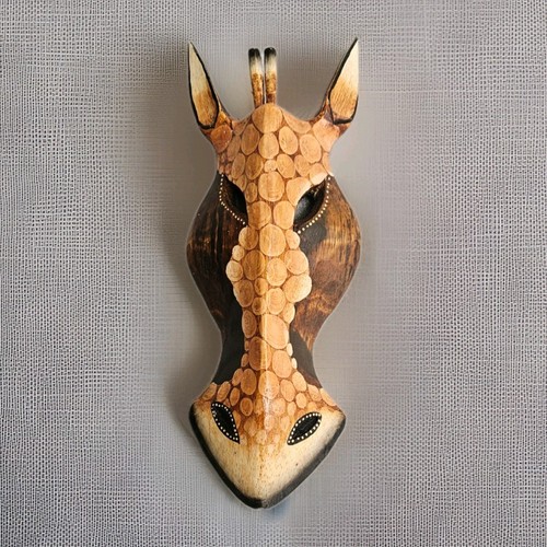 Carved giraffe wall decor mask - carved,