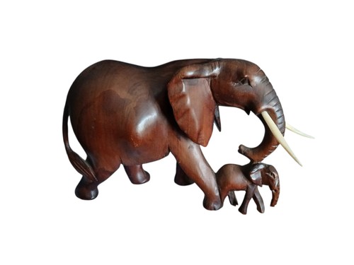 Hand carved wooden elephant - wooden, &