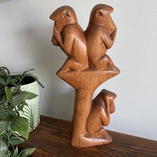 Hand carved three - carved, monkeys