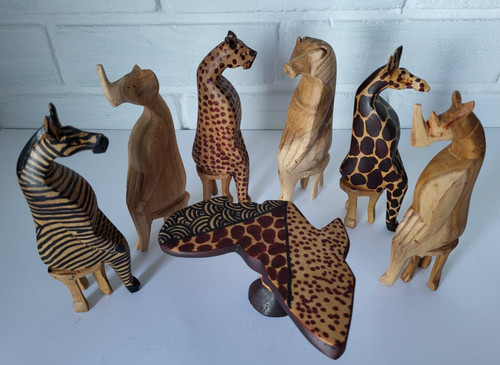 Set six carved wooden - carved,