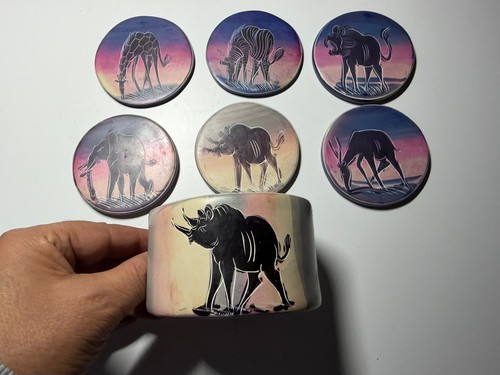 Hand carved soapstone coasters - carved,