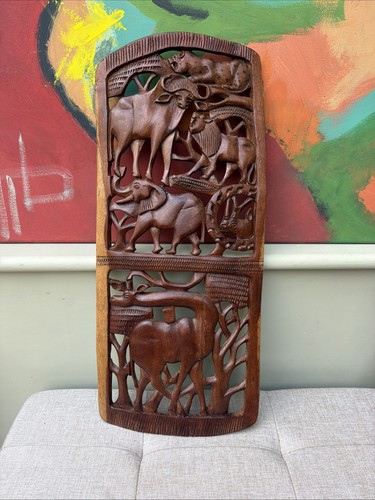 Hand carved wood wall art - wall,