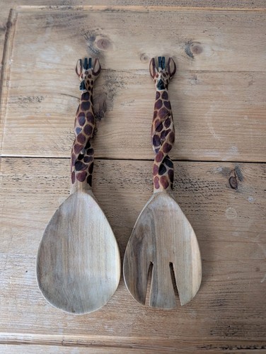 Hand carved wooden giraffe - wooden,