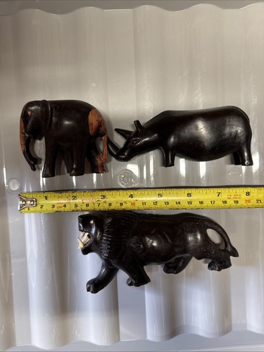 Wooden elephant rhino lion - rhino,